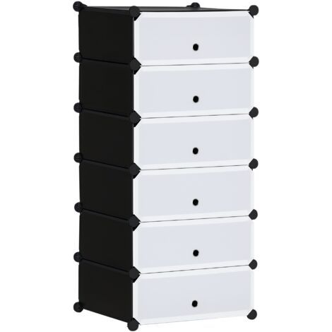 Armoire à chaussures modulable range chaussures meuble de rangement avec 6 cubes rectangulaires empilable en plastique capacité 12 paires 49 x 36,5 x 108 cm blanc