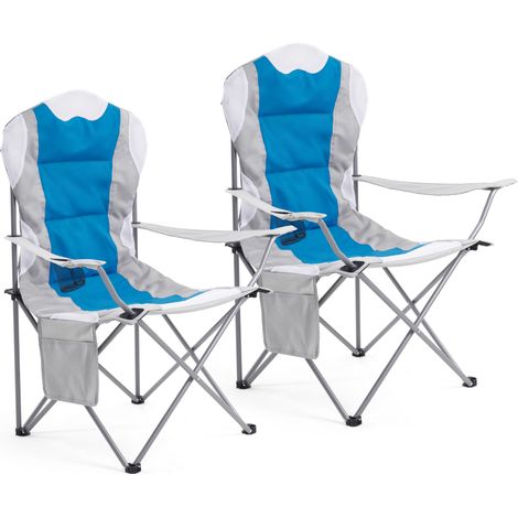 Mondeer Lot de 2 chaises de camping pliante avec Porte-Gobelet et Poche de Côté, Sac de Rangement inclus, Bleu et Gris (1/5)