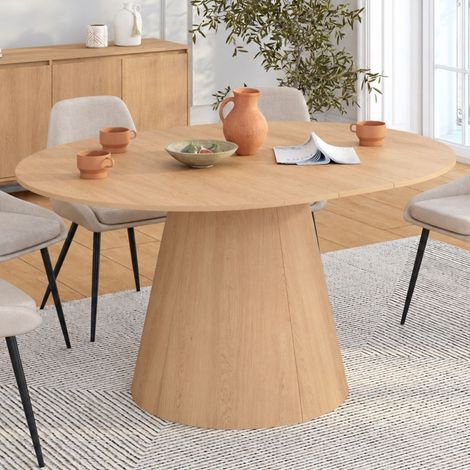 Mesa de comedor redonda extensible ANGELE para 4-8 personas, de madera con acabado de haya, 110-150 cm (1/5)