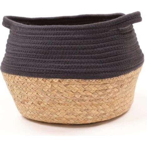 Panier rond tressé coton uni Gris anthracite 27x23 cm - (1/3)