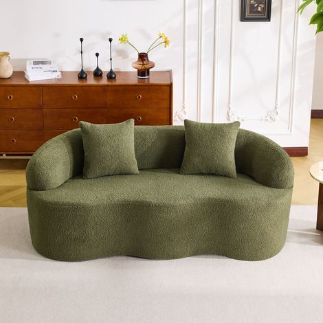 Canapé 2 places vert en mousse et ressorts avec design ondulé, coussins intégrés et sans montage (1/5)