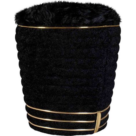 Tabouret Déco en Tissu "Doric" 50cm Noir & Or (1/5)