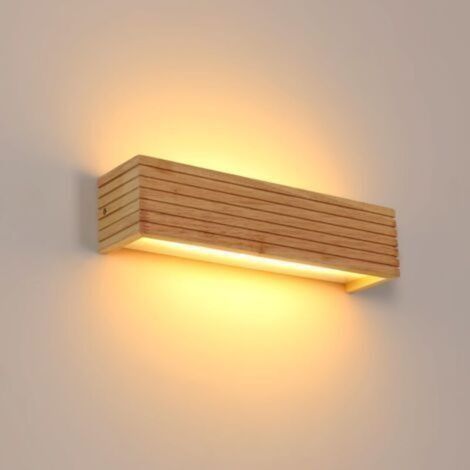 – Applique murale LED en bois naturel – Éclairage mural 3000K lumière chaude – Montage simple pour salon, chambre, bureau, café (1/5)