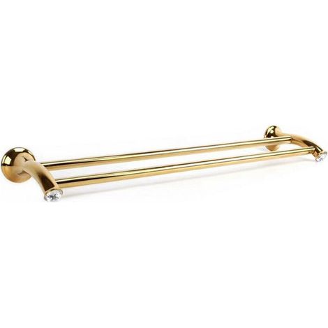TRADE SHOP - Porta Asciugamani A 2 Aste Supporto Asta Bagno Da Muro Casa Dorato Oro Dgo-096 - (1/2)