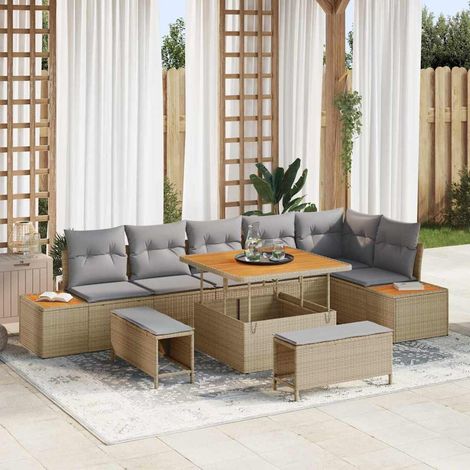 Gartensofa-set 9 pcs Beige Poly-Rattan