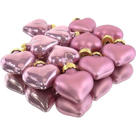 Christbaumkugeln Altpink Herzform 6 x glänzend & 6 x matt aus Glas - 12er Set