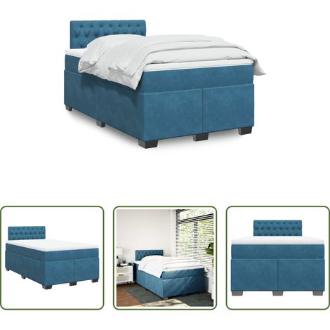 Matratze - Boxspringbett mit Matratze Dunkelblau 120x200 cm Samt (1/5)