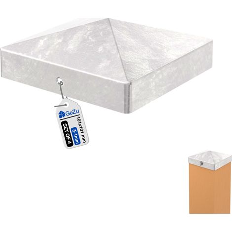 Lot de 4 Chapeau de poteau pyramidal galvanisé à chaud – 101 x 101 mm – Capuchon de protection pour poteaux bois clôture – Chapeau de poteau pyramidal – GeZu Impex