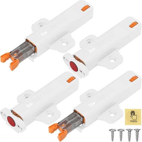 Non Aimant Push to Open Poussoir Porte Placard, Lot de 4 Loquet Poussoir pour Tiroir Push Verrou Latch à Ressort Loquet Tactile Fermeture Systeme pour Armoires Meubles, Camping-cars, etc Blanc (1/5)