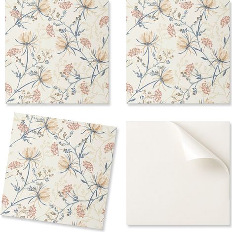 Juego de baldosas de vinilo estampadas - Decoraci贸n de dormitorio con estampado floral sobre un fondo de 9x30x30 cm.