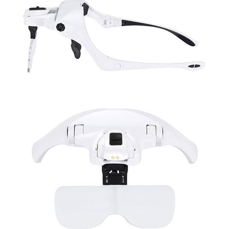 Loupe frontale avec 4 LED et 5 lentilles interchangeables (1x, 1,5x, 2x, 2,5x, 3,5x) - Rechargeable, mains libres et éclairée - Chargement USB