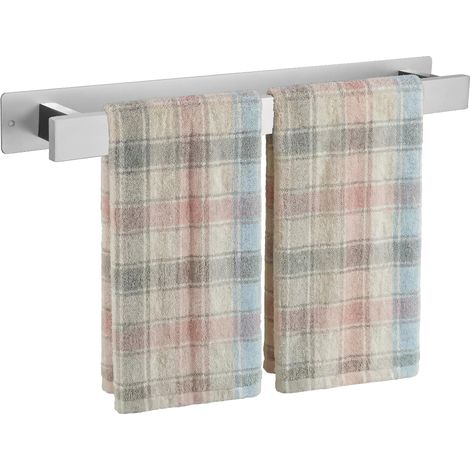 Porte-Serviettes Mural de 40 cm en Acier Inoxydable antirouille, pour Grandes Serviettes. Fixation Auto-adhésive ou par vis. Salle de Bain et Cuisine (Nickel brossé) (1/5)