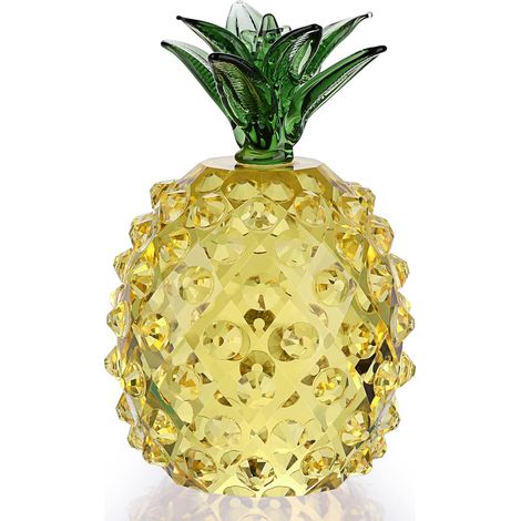 BEBUSINGOTO Figura de piña de cristal, adorno decorativo de piña de cristal, escultura coleccionable de fruta de cristal, para decoración de escritorio de oficina en casa. (1/5)