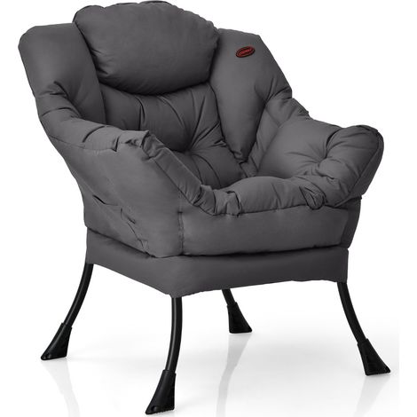 Poltrona tessuto metallo braccioli tasca laterale Poltrona poliestere moderno Grigio (1/5)