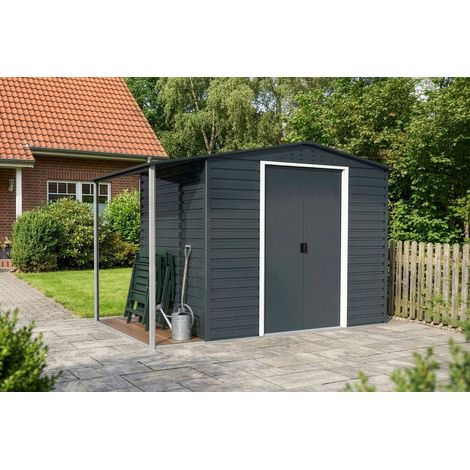 Duramax abri de jardin métallique Alpine 2,4x1,8m avec annexe Anthrazitgris, 0,31 mm Épaisseur paroi 320,9 x 183 cm (1/4)