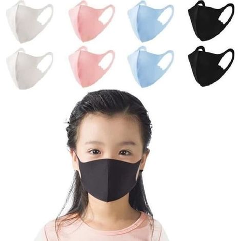SABIR-Lot de 8 masques pour enfants en soie glacée (multicolores), anti-poussière, tendance pour l'extérieur, réutilisables et lavables. (1/4)