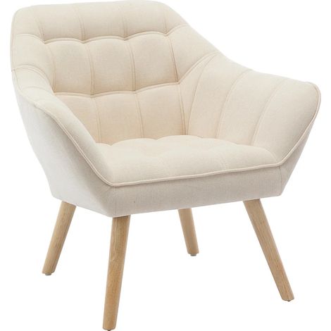 Vente-Unique – Fauteuil relax en tissu polyester beige – Matelassé – Piétement bois – Dimensions 82x77x73 cm – Charge max 120 kg