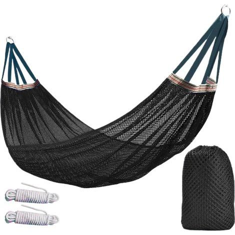 Hamac De Camping – Hamac D'arbre De Meubles De Camping De 260×130cm,Hamacs Extérieurs En Tissu, Balançoire D'arbre Avec Capacité De Charge Pour La Plage, Les Campings, La Méditation,Noir (1/5)
