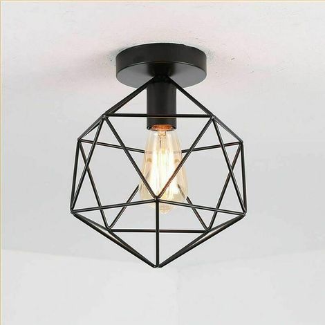 Plafonnier Industriel Plafond Lumière Vintage Métal Noir Cage Lampe Plafonnier Chambre Éclairage Plafond Suspension, 25CM - Noir, BLOW (1/5)