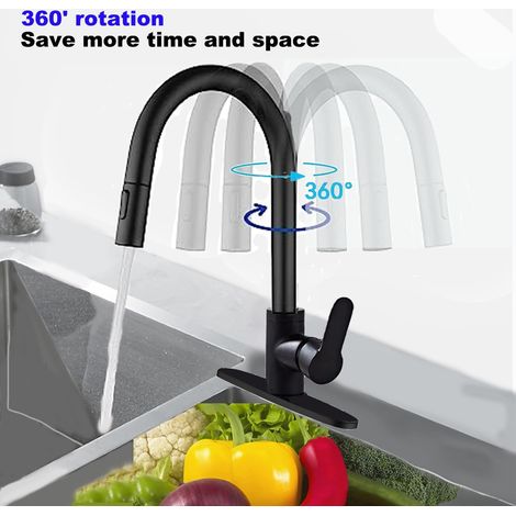 Rubinetto da cucina estraibile girevole a 360°, 3 funzioni, alta pressione, silenzioso, risparmio idrico, nucleo in ceramica, con tubi flessibili - ALTRO (1/4)