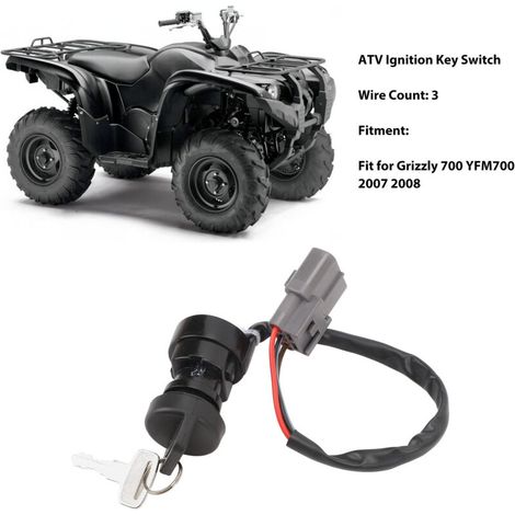 Interrupteur de Démarrage ATV à 3 Fils avec Clé pour Grizzly 700 YFM700 2007-2008 - ABS Durable, 2 Clés (1/5)