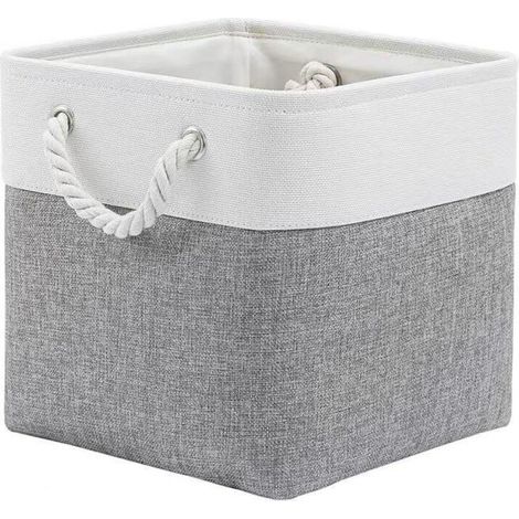 Bac de rangement cubique 28 x 28 cm, 1 grand bac de rangement pliable en tissu avec cordes, cubes de rangement pliables pour la maison, le bureau, le placard, les vêtements, les jouets, Gris (1/5)