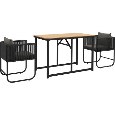 Conjunto de jardín de ratán de 3 piezas con 2 sillas de 50x51,5x67 cm y mesa de madera compuesta de 110x60x75 cm. (1/5)