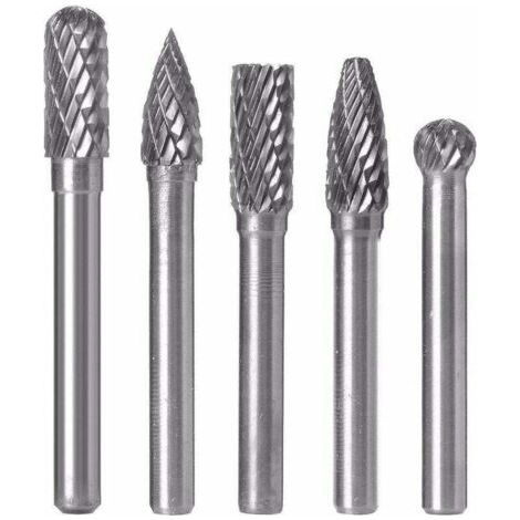 Foret à métaux pour perceuse 5pcs Fraises rotatives en carbure de tungstène à double coupe, lime rotative à tige de 6 8 mm pour ponceuse à perceuse électrique, fraise rotative cylindrique pour la gra (1/5)