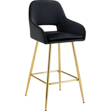Lot 2 Tabourets de Bar Athena Velours Noir Pieds Gold 47x41x104cm (1/5)