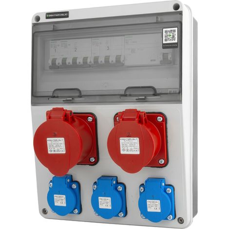 Tableau électrique de chantier 32 A/16 A, 3 x 230 V, JUN-S/FI, prise Schuko avec dispositifs de protection Siemens Doktorvolt DV-5558-D (1/4)