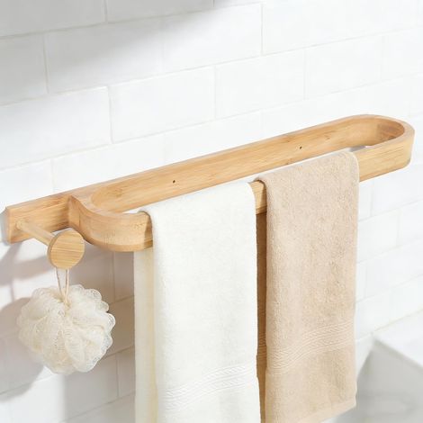 Porte-serviettes en bambou, 40 cm, à percer ou à coller, porte-serviettes d'invités, porte-serviettes pour salle de bain, cuisine, chambre à coucher, porte-serviettes de bain, porte-serviettes de (1/5)