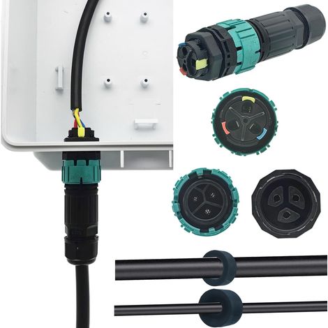 IP68 Waterproof Electrical Connector, 3 Wires Outdoor Waterproof Connector, Panel Type Waterproof Electrical Connector for Cable Diameter 5 to 12 mm (1/5)