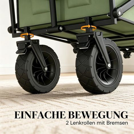 Chariot de jardin pliable 130L à roulettes, remorque robuste avec fenêtres, poignée réglable (1/5)