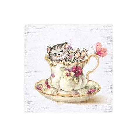 Quadretto con tazza e gatto, 20,5x3H20,5 cm (kit da 10)