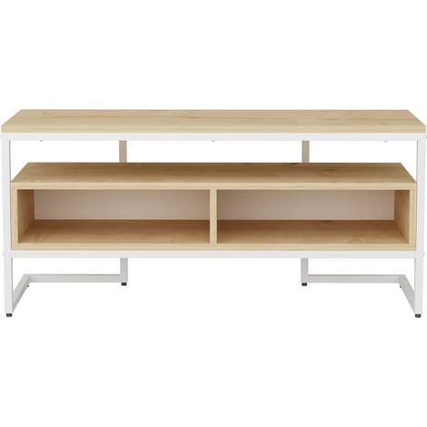 Decorotika Merrion 110 Cm Wide Modern Meuble TV Meuble TV TV Cabinet Storage With Open Shelves - Blanc And Oak (1/5)