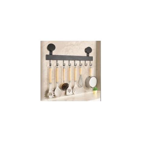Barre Cuisine Ventouse - 1 pièce, Barre Cuisine Ventouse Aluminium 8 Crochets - Anti-Rouille, Pour Salle de Bain (1/5)