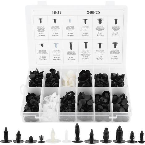 Coffret 340 pièces : agrafes de garniture panneau porte, fixateurs de pare-chocs et rivets à pousser pour auto (1/5)