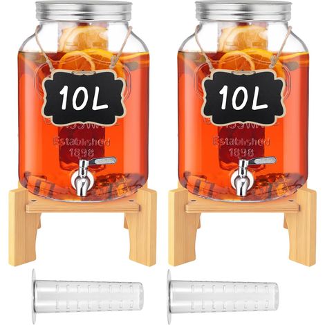 2 distributeurs de boissons de 10 l avec support et couvercle, distributeur de limonade avec robinet (1/5)