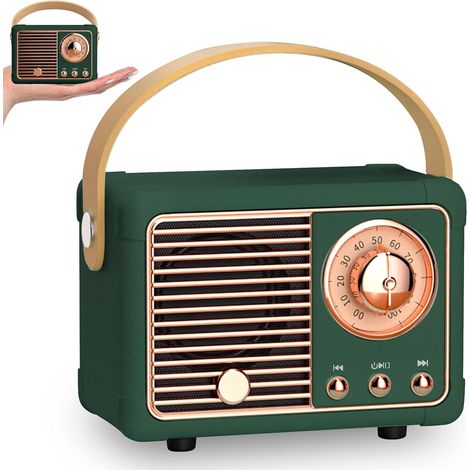 Mini Haut-Parleur Bluetooth Rétro, Portable Haut-Parleur sans Fil avec Radio FM, Rechargeable Poste Radio Vintage, Bluetooth 5.0/USB/TF/Aux, pour Vintage Décoration (G) (1/5)