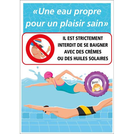 Panneau piscine eau propre pour un plaisir sain. Interdiction de baignade avec crèmes et huiles de bain adultes (SH0524) - Adhésif - 210 x 300 mm (1/5)