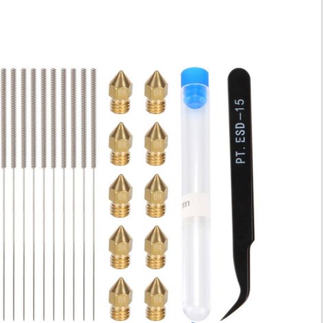 Questo kit di accessori e strumenti per stampanti, composto da 22 pezzi, include aghi e pinzette per la pulizia degli ugelli della stampante. (1/5)