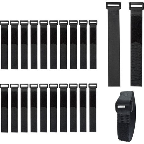 Set di 20 fascette stringicavo con velcro e fibbia, chiusure in velcro regolabili e riutilizzabili per organizzare cavi, tubi, ombrelli, ecc. - Nero (1/5)