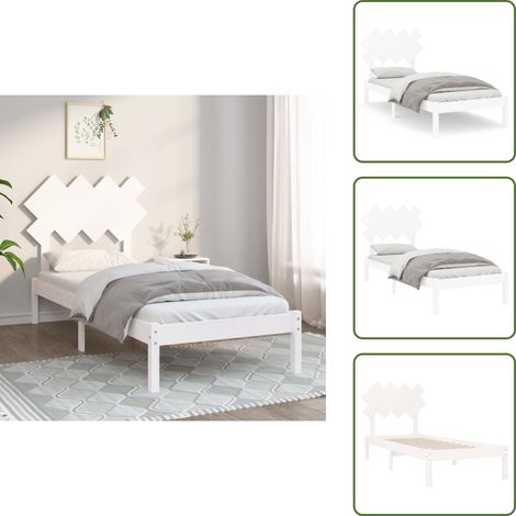 The Living Store Giroletto Bianco 90x200 cm in Legno Massello - Letto con testiera