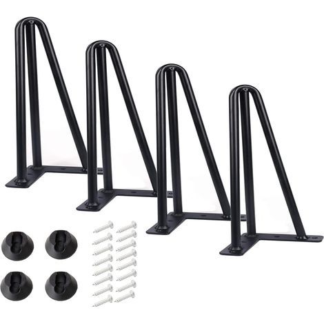 Pied Meuble 4pcs Pieds Epingle Diy Pieds Pour Table Pied De Chaise Avec 3 Tiges 16 Vis + 4 Protège Pieds Hauteur 10cm Diamètre Tige 10mm (1/5)