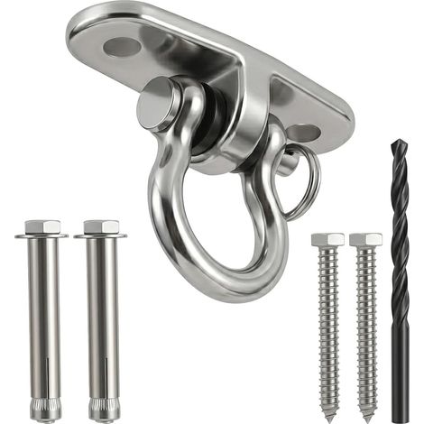 Crochet de plafond pour charge lourde, crochet de balançoire, support de plafond, balançoire, sac de frappe, roulement à billes à 360°, support en acier inoxydable avec foret pour bois, poutres, béton (1/5)