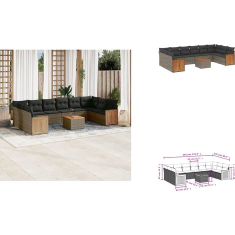 11-tlg. Garten-Sofagarnitur mit Kissen Grau Poly Rattan - Gartenmöbel - Esstisch - Lounge Set - Outdoor Möbel - Rattan Gartenmöbel (1/3)
