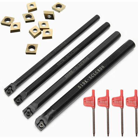 Support de Tour CNC Pour Outil de Tournage Barre D'alésage 3 Pièces S07K-SCLCR06 S10K-SCLCR06 S12M-SCLCR06 + 10 Inserts CCMT0602+3Clés de Tour (1/2)