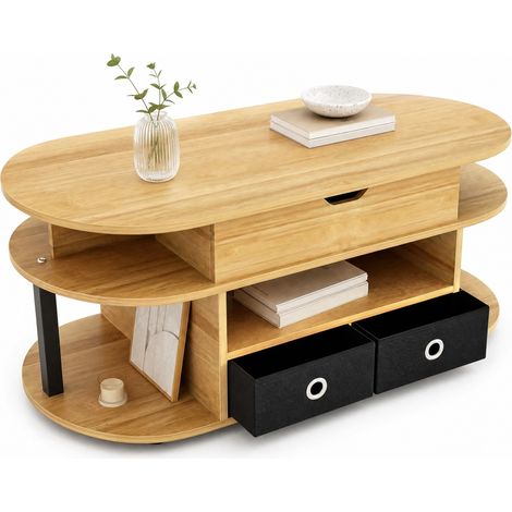 CHICFURN Tavolino elevabile 105x50 cm in truciolare effetto legno nero con contenitore (1/4)