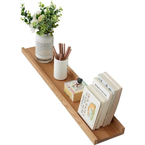 1 Étagère Murale, 80cm, Chêne Massif, Bord Anti-chute, 22kg, Salon Cuisine Bureau (1/5)
