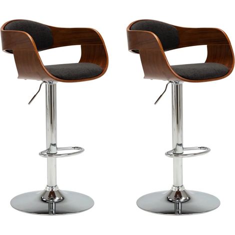 FIMEI Chaises de bar 2 pcs Gris Bois courbé et tissu (1/5)